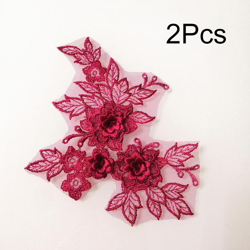 2Pcs Sewing Motif Fabric Craft Hollowed Out Dress Decoration Flower Embroidered Trim Wedding Bridal Lace Applique DIY Patches