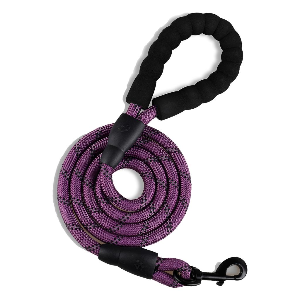 Светоотражающий поводок для собак с удобной мягкой ручкой — двойная прочная тяговая веревка для сильных собак — повышение безопасности и контроля