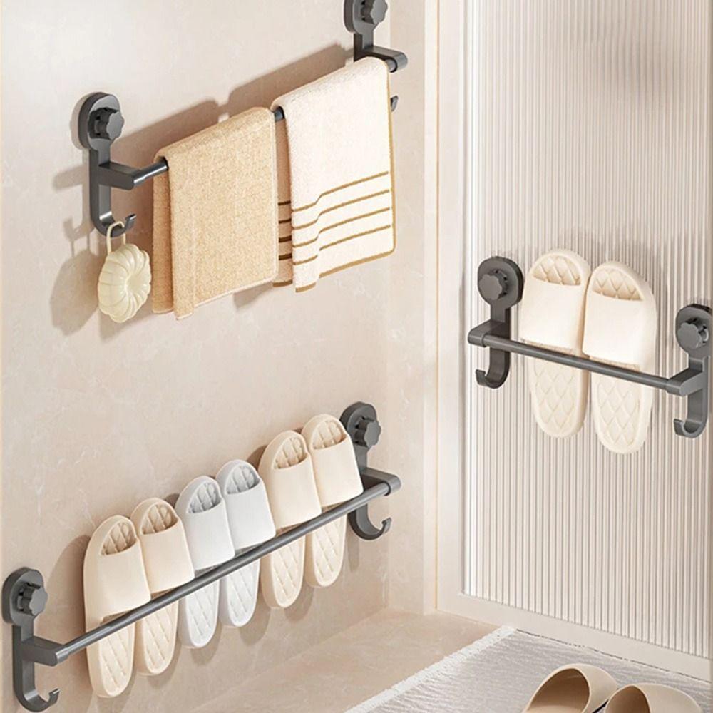 Punching-Free Suction Cup Towel Holder Wall-mounted Bathroom Towel Rod Shower Slipper Rack Kitchen
