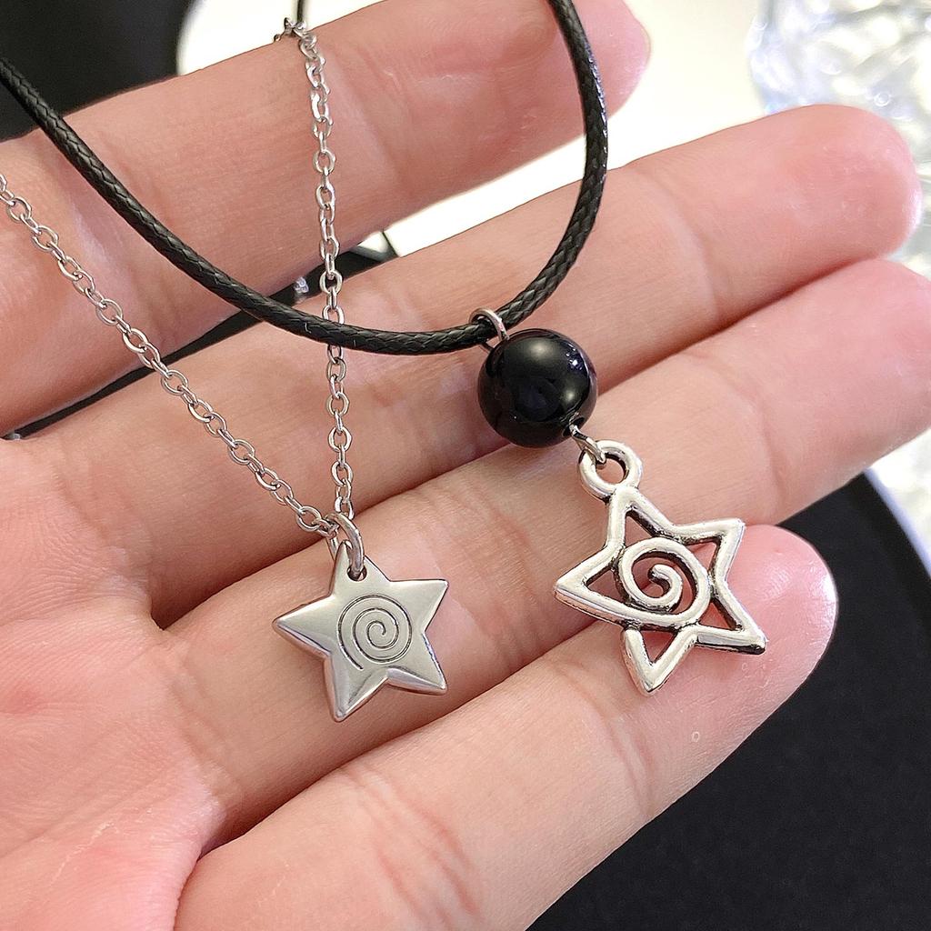 Vintage Swirl Star Pendant Necklace for Women Men Fashion Alloy/Wax Rope Collarbone Chain Aesthetic Jewelry Accessories