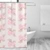 Pink Bow Floral Shower Curtain Polyester Waterproof Bath Curtain With Free Hooks Mildew Proof Bathroom Decoration