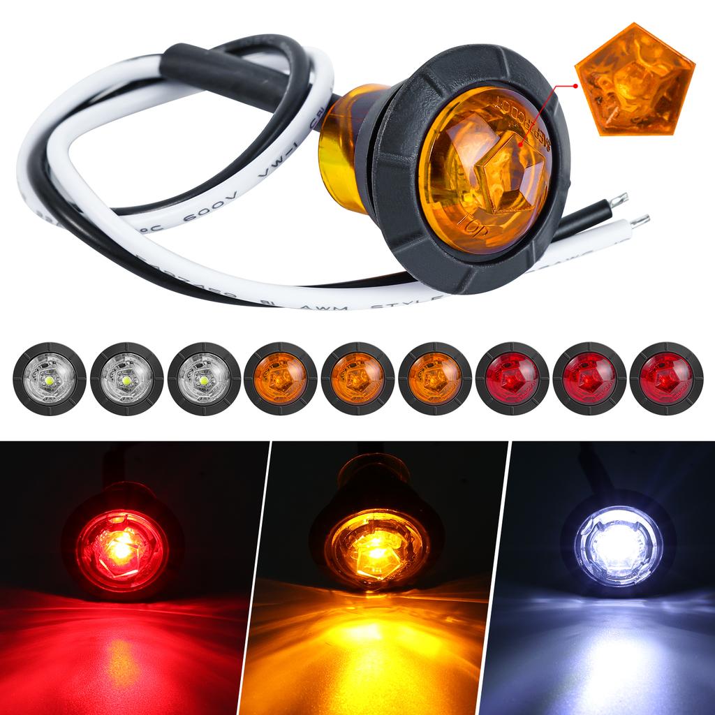12V Waterproof IP68 Universal Signal Light 3/4" Round Trailer Side Marker Light Truck Clearance Lights Truck Turn Signal Lamp