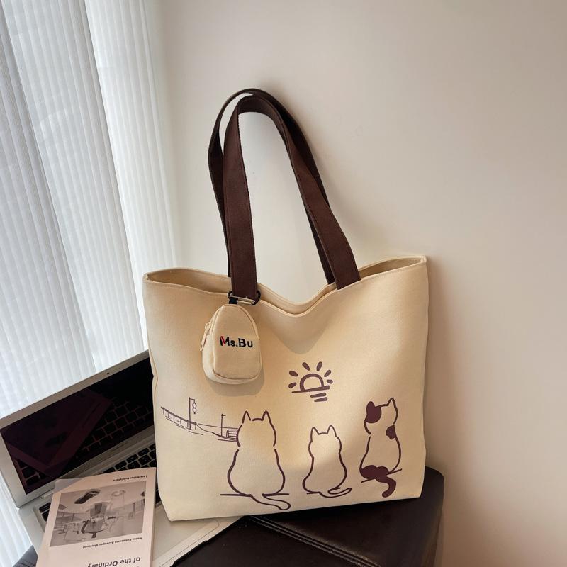 Simple Cartoon Tote Bag 2025 Autumn New Fashionable Simple and Large-capacity Korean Casual Shoulder Bag Is Foreign