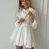 Elegant Mini Dress Women's White Ruffles Stand Up Collar Long Sleeved Elastic Waisted A-line Dress Temperament Commut New Fashion Spring and Summer