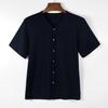 Men Button Down T-shirt Solid Color V-Neck Short Sleeve Tee Shirt Summer Casual