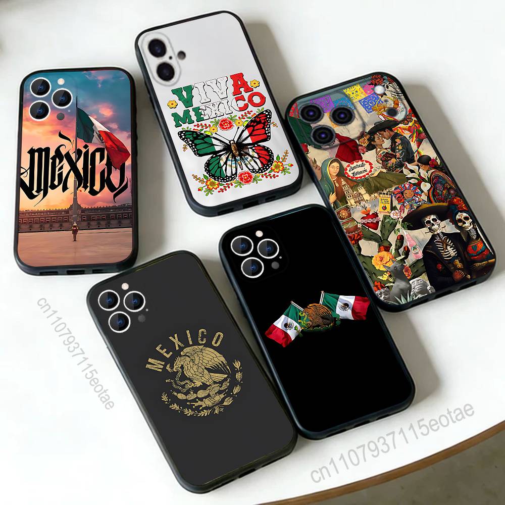 Чехол для телефона с национальным гербом и флагом Мексики для iPhone 17,16,15,14,13,12,11,Pro,Max,Plus,E,Air,Mini, Защитный черный чехол