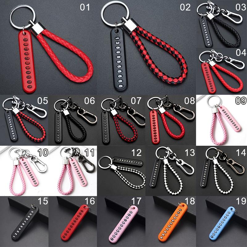 1PC Fashion Car Keychains Rope Card Keyring Anti-lost Phone Number Leather Bradied Rope Vehicles
