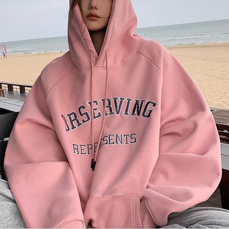 Утолщенная бархатная толстовка с капюшоном для студенток, наряд для пары, свободная рубашка с длинными рукавами в стиле BF, куртка большого размера для женщин