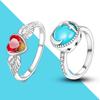 Guardian Angel Star Moon Silver Color Women Finger Rings Pink Heart CZ Blue Zircon