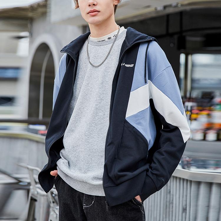 Li Ning Sport Fashion Series Color Block свободная куртка с капюшоном унисекс куртка черная AWDR370-4