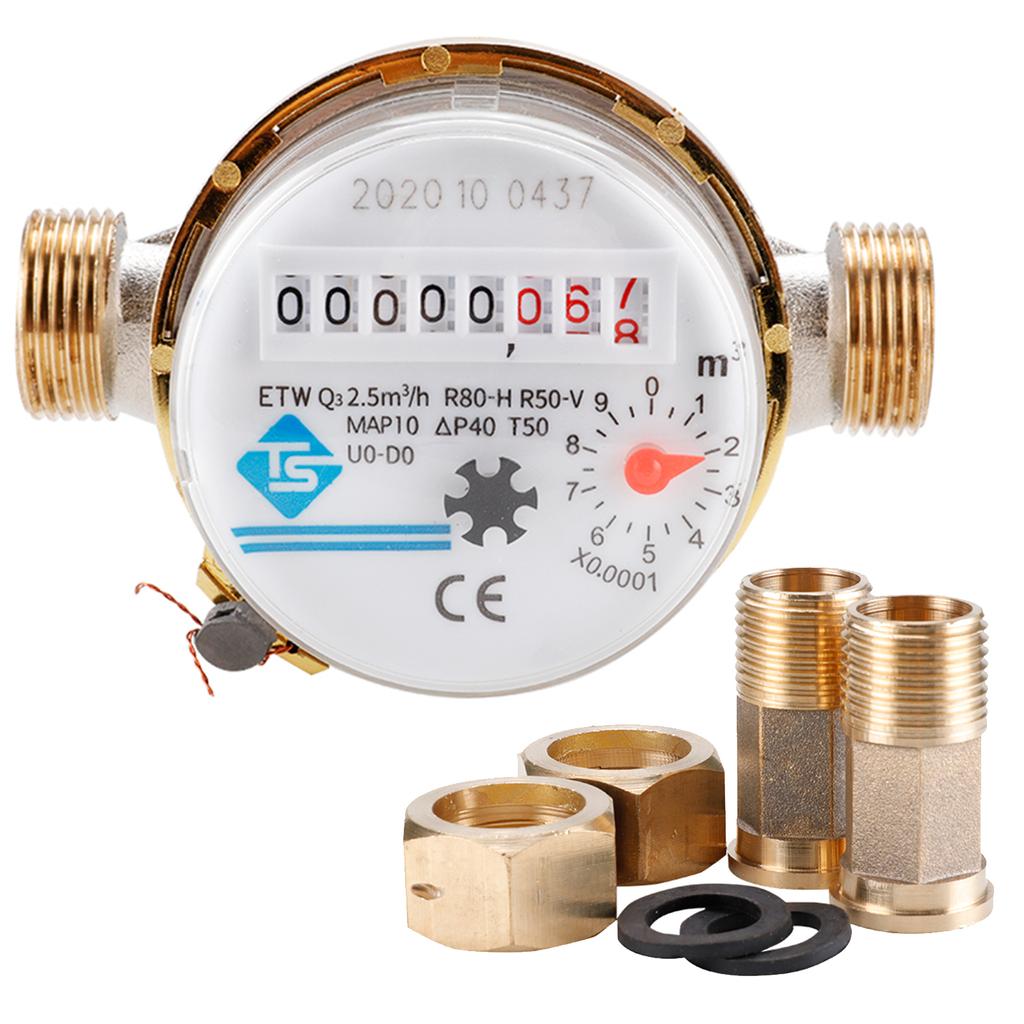 15mm 1/2 Inch Cold Water Meter Read of Cubic Flow Meter 360 Adjustable Rotary Counter Water