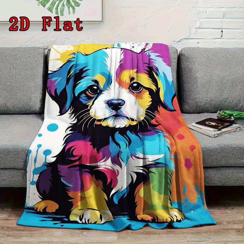 Pop Art Puppy 2D Flat Pattern Flannel Blanket High quality All Seasons Warmth and Comfort Perfect for Christmas Gifts.MMT0918130