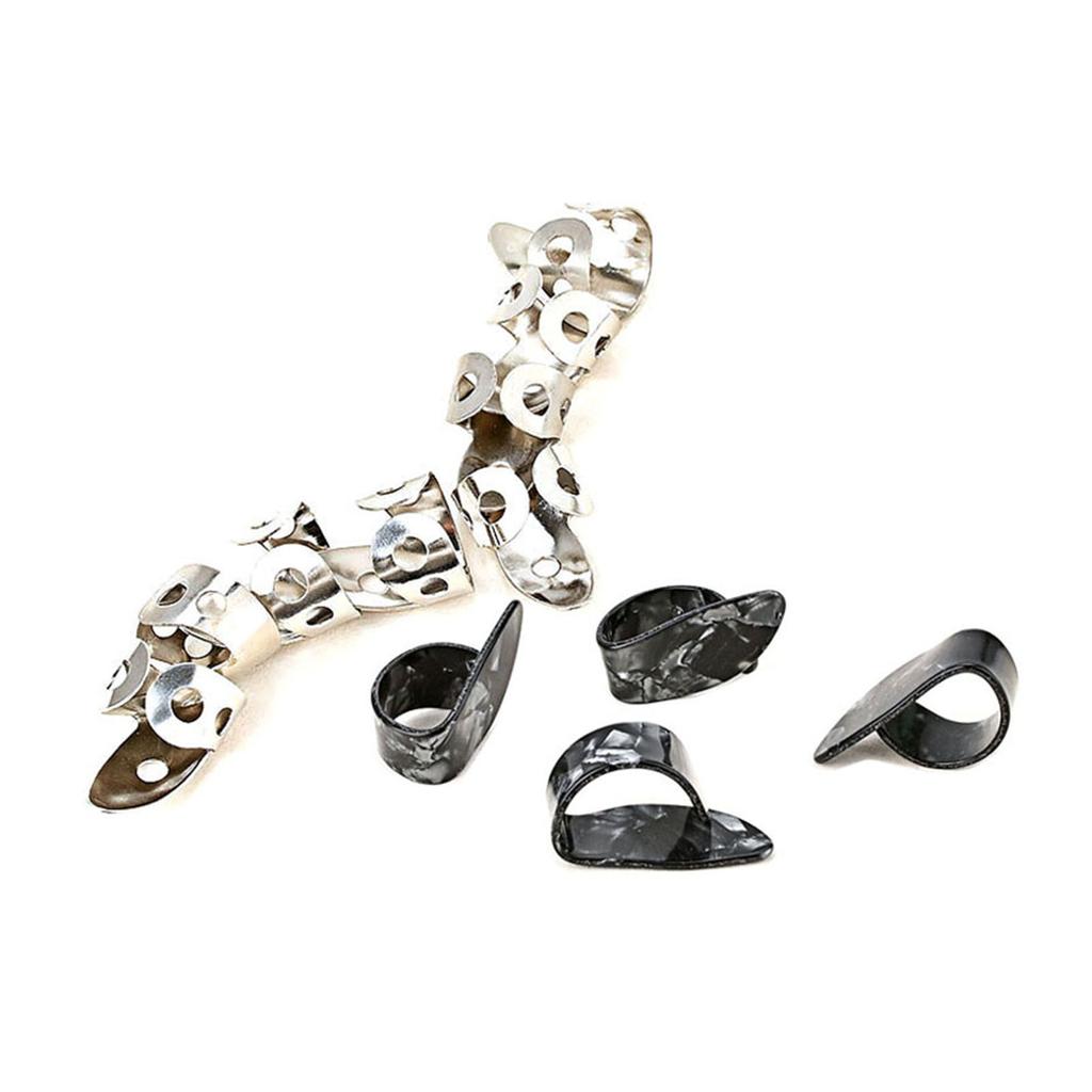 Набор из 12 медиаторов для пальцев, включая медиаторы из нержавеющей стали, медиаторы для большого пальца из АБС-пластика, металлические медиаторы для пальцев, регулируемые для гитары