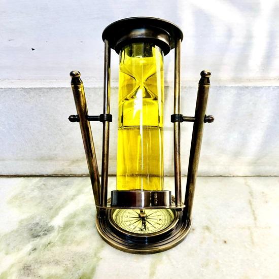 Латунный песочный таймер, песочные часы, вращающийся песочный таймер с навигационным основанием компаса, красивые жидкие песочные часы