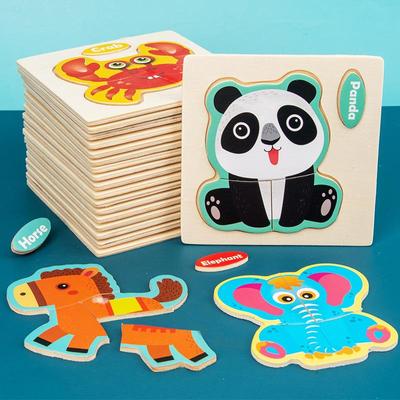 3D деревянные головоломки, игрушки для детей, деревянные 3d пазлы с мультяшными животными, интеллект, детские развивающие игрушки для детей