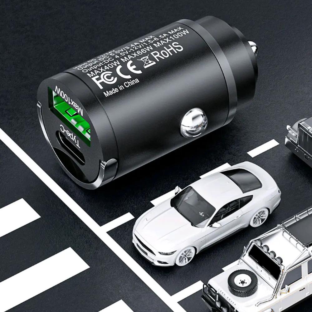 1 шт. Мини 100 Вт USB автомобильное зарядное устройство Type C QC3.0 PD автомобильные зарядные устройства быстрая зарядка автомобильное зарядное устройство для телефона iPhone Samsung Huawei Xiaomi