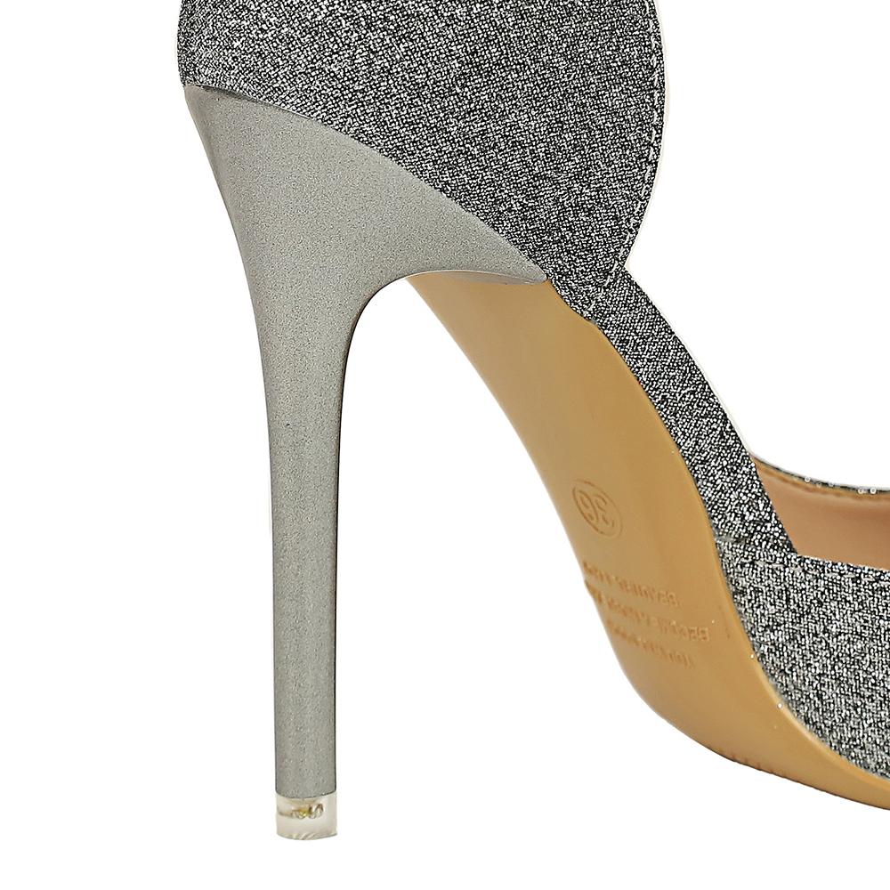 Retro Women's High Heels Slim Heels Shallow Mouth Pointed Side Hollow Shining Single Shoes