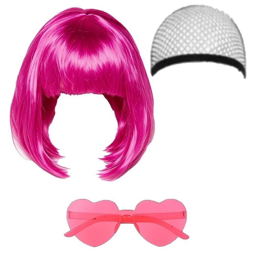 3Pcs Christmas Cosplay Wig Set Halloween Short Bangs Y2K Short Bob Hair Wig Daily Wear