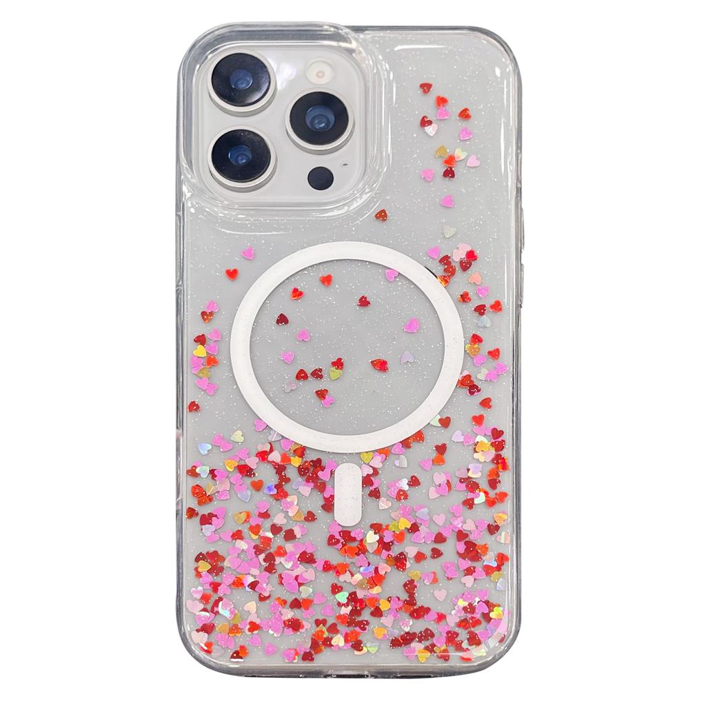 MOBEST For iPhone 16 Pro Magnetic Case Heart Shape Glitter Design TPU+PC Phone Cover