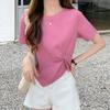 Женская футболка с нерегулярным подолом, сплошной цвет, декор с узлом, круглая шея, короткая