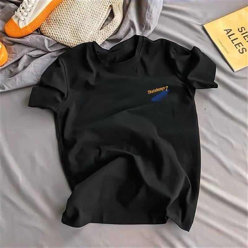 Short-Sleeved T-shirt Men's and Women's Cotton Ins Trendy Summer Versatile Round Neck Loose T-shirt Couple Wear Half Sleeve Print Top