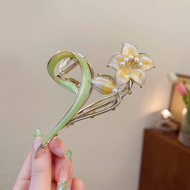 Винтажная жемчужная металлическая заколка-краб «Лилия» для дам, элегантный зажим для хвостика, заколка для волос, головной убор, модные аксессуары для волос для девочек