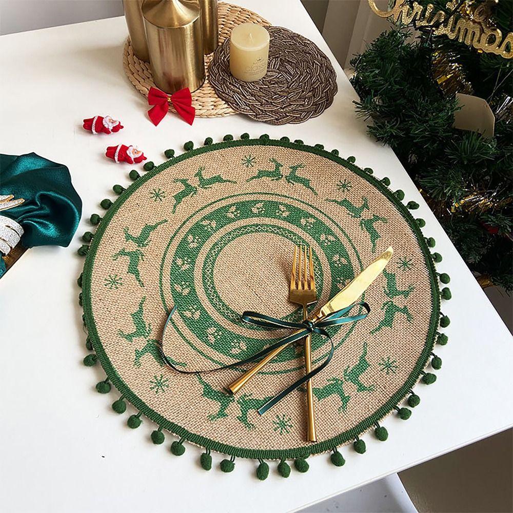 Cotton Linen Woven Placemat Heat Insulation Tableware Mats Vintage Retro Decorative Mat  Home
