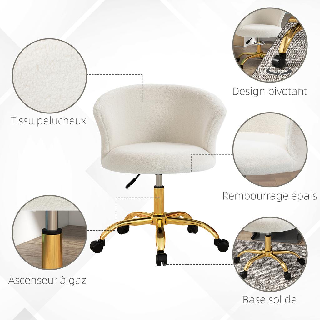 Office Chair Ergonomic Desk Armchair Height Adjustable Comfortable Seat Swivel White Steel Base
