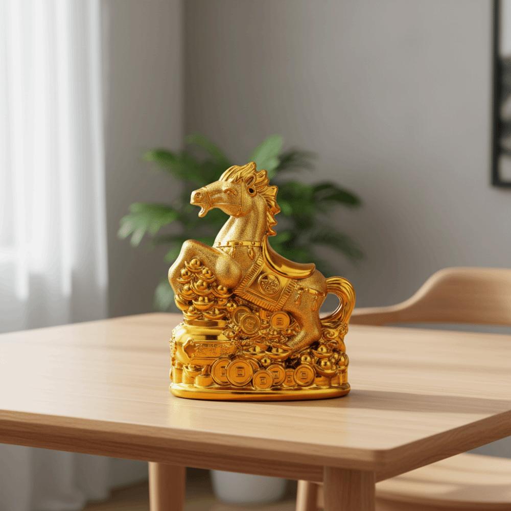 Gold Zodiac Horse Piggy Bank Traditional Feng Shui Wealth Symbol  Dinner Gathering