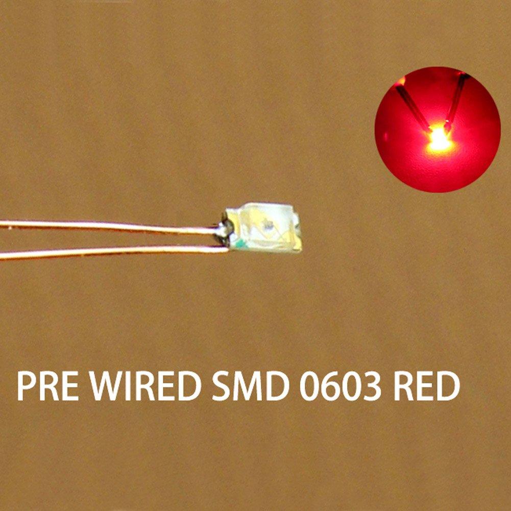Miniature SMD 0603 Chip with Copper for Model and Dioramas LEDs, Red, 20-Pack, 0.1mm Wire, Trains, Railways, Buildings,