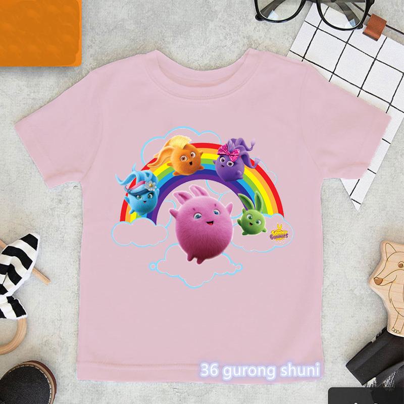 Kawaii Girls TShirts Cartoon Sunny Bunnies Graphic Print Baby Girls Clothes Fashion Aesthetic Children Tshirts Pink Shirt Tops