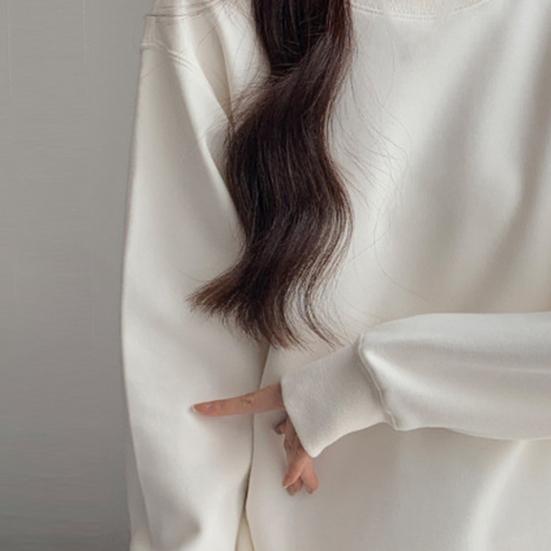 Women's Fleece Lined Sweatshirt Loose Fit Crewneck Pullover Top Long Sleeve Casual Fall Warm Clothes