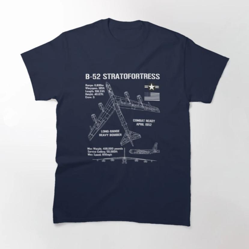 US Air Force B52 Stratofortress Specs Military Aircraft TShirt 100 Cotton ONeck Short Sleeve Casual Unisexs Tshirt Size S3XL