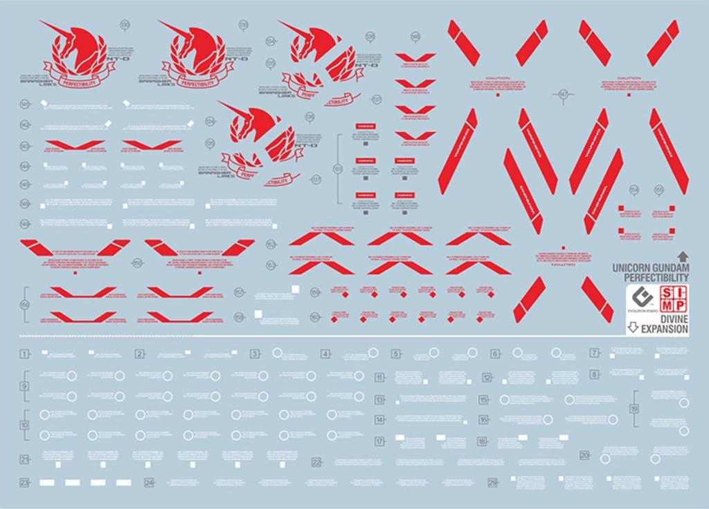 HG RG MG PG RE HiRM Robot MS Water Transfer Caution Decal for Detail Up Pattern for PG Unicorn Gundam Perfectibility Divine Expansion (RED 1/60 RX-0 &