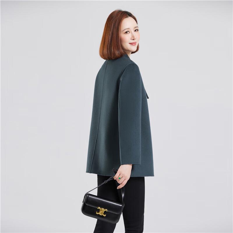 Fengxun Women's New Chinese Style Double-faced Wool Short Coat with Stand Collar