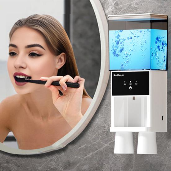 Диспенсер для ополаскивателя полости рта Yousheng для ванной комнаты с 3 регулируемыми уровнями дозирования, большой емкостью, простой установкой, автоматический диспенсер для ополаскивателя полости рта