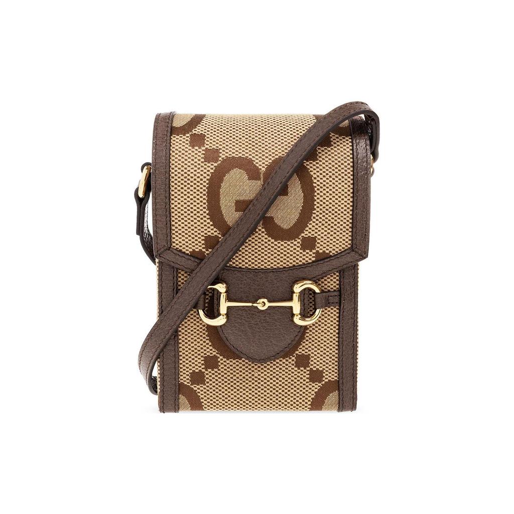 Gucci Мини-сумка через плечо Umbo GG, Бежевый холст Эбони с отделкой из коричневой кожи, Золотая фурнитура, Унисекс для ежедневных покупок, путешествий 625615-UKMBG-2572