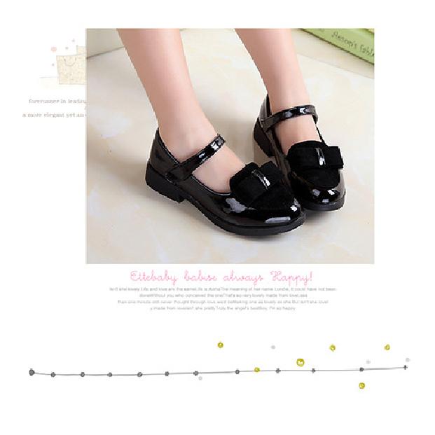 New Princess Shoes for Small, Medium, and Large Children, Black Girls' Square-Toed Bowknot Single Shoes, Student Performance Shoes