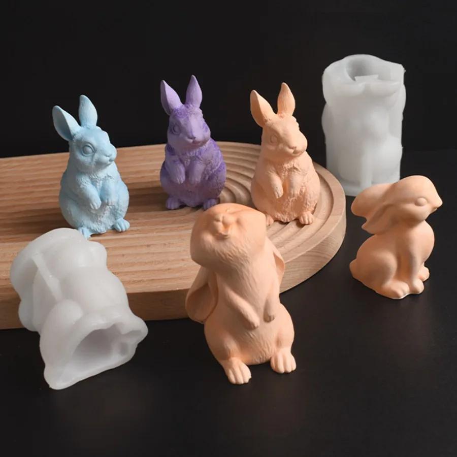 Силиконовые формы для свечей в виде пасхального кролика, держащие 3D-розу, инструмент для изготовления гипса, животные, смоляные формы, подарки ручной работы на день рождения, домашний декор