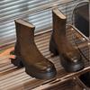 Retro Short Martin Boots Women's 2025 Autumn and Winter New British Style Small Man Heightened Zipper Thick Heel Short Boots
