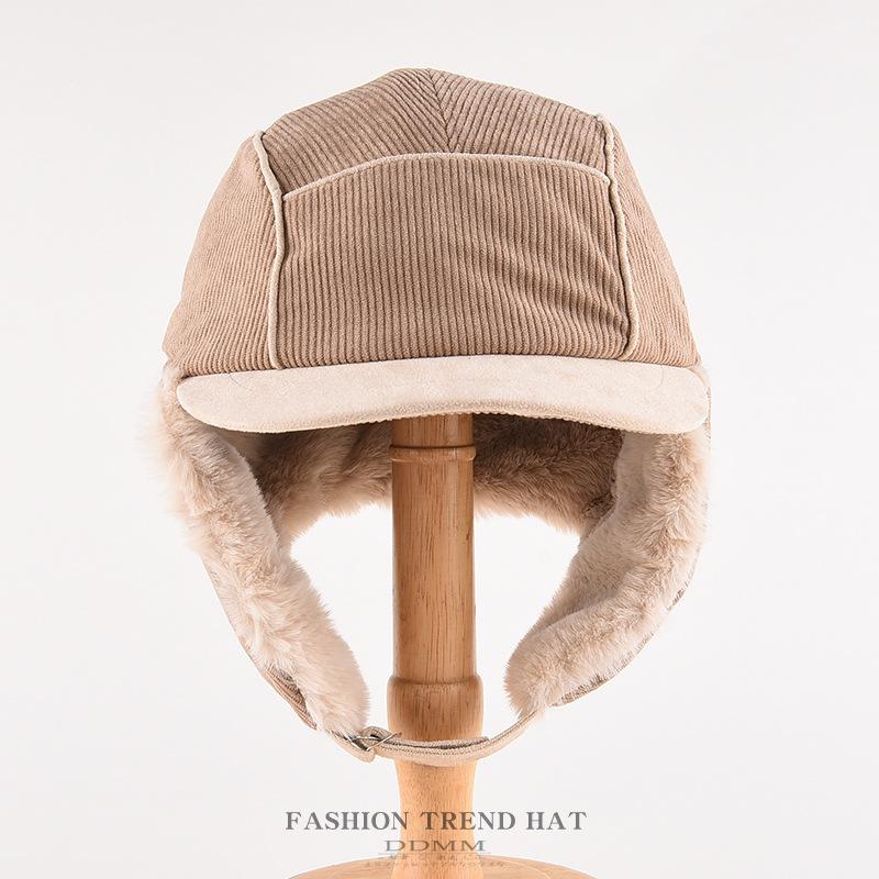 Кепка Lei Feng с утиным язычком для мужчин и женщин на осень и зиму, теплая вельветовая шерстяная защитная кепка для защиты ушей, полосатая кепка для велоспорта, полетов