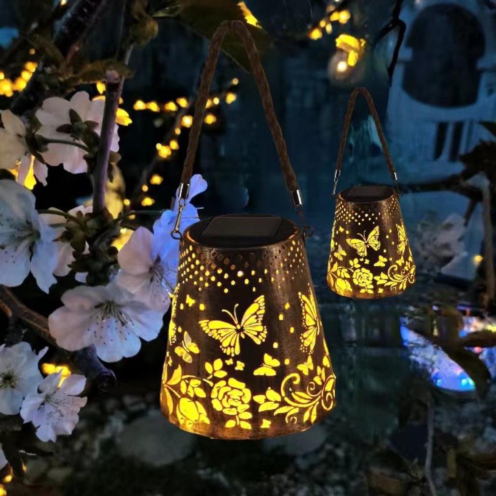 Солнечная лампа-бабочка, уличное украшение для сада, водонепроницаемая лампа из кованого железа, садовая планировка, управление светом, полая лампа