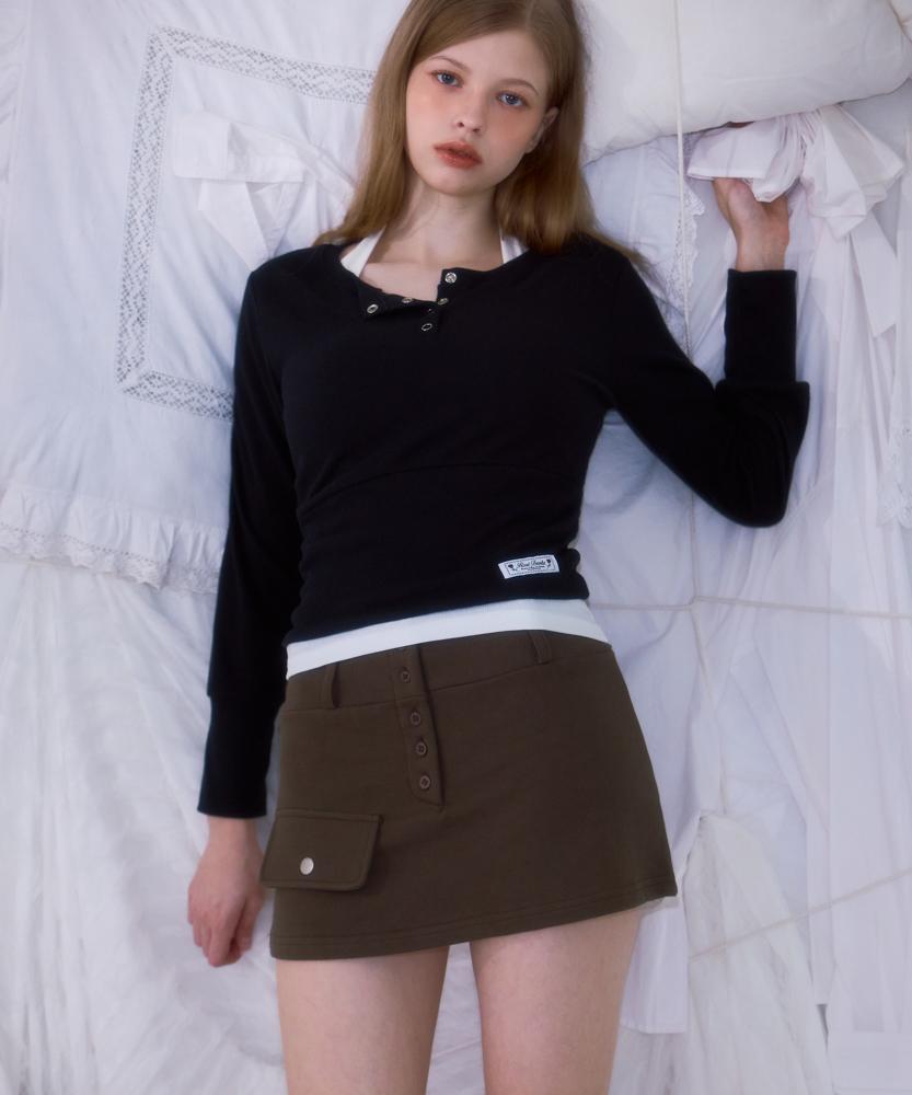 Rose Franz Pocket Mini Skirt [Khaki]