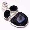 Botswana Agate Black Spinel Gemstone Handmade Gift Jewelry Pendant 2.1" F2N02