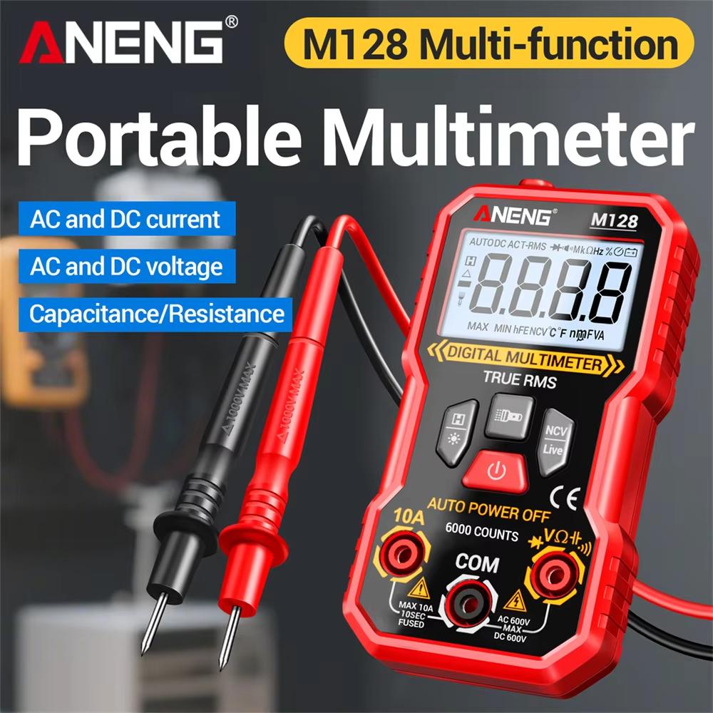 New Multifunction Mini Multimeter ANENG M128 6000 Count AC/DC Voltage Current Resistance Capacitor NCV Voltage Induction Tester Tool Electrical Tools