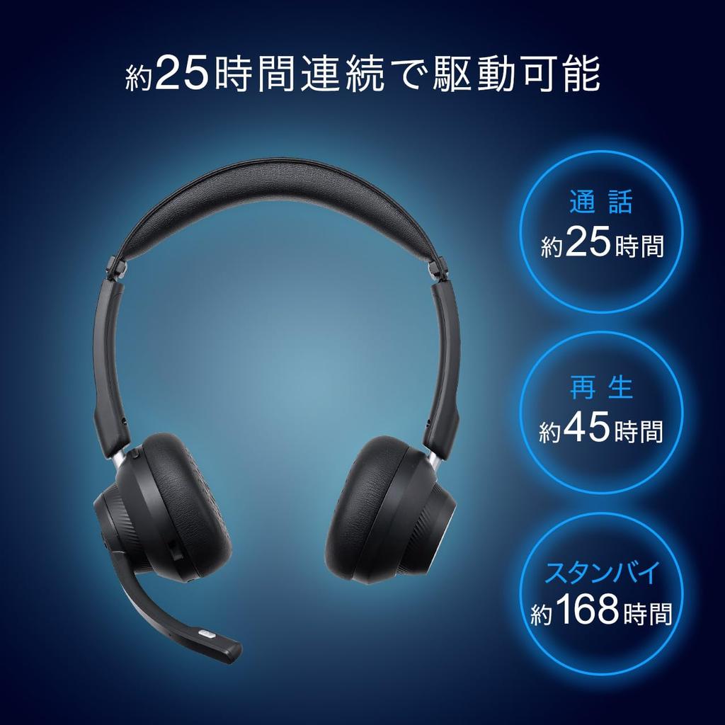 Sanwa Direct Bluetooth Wireless Headset with Dual Noise Wired Binaural Headset for Web Conferencing and PC Headphones Microphone, Cancellation, USB-A