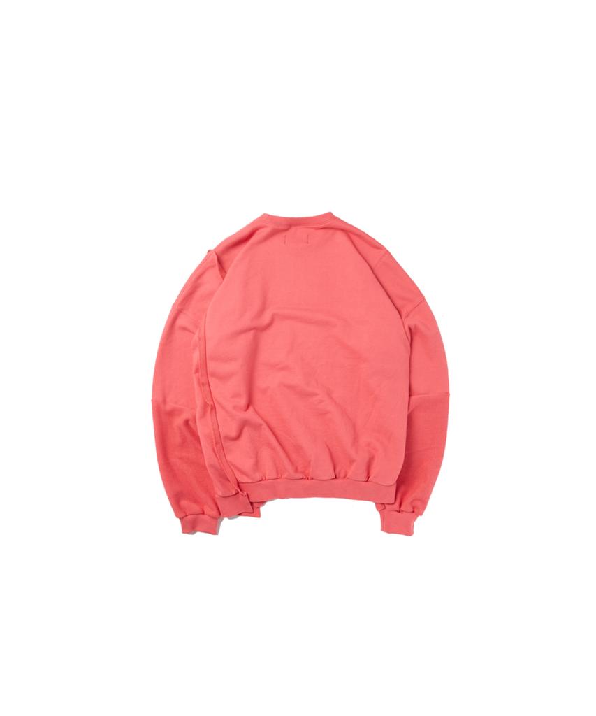 QDMM De Shoulder Heavy Distressed Crew Top_Coral Pink