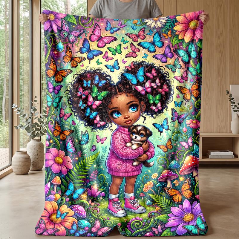 Butterfly Fantasy World blanket Personalized Name Flannel Blanket Soft Cozy Plush Throw for Sofa Bed Lightweight Home Decor