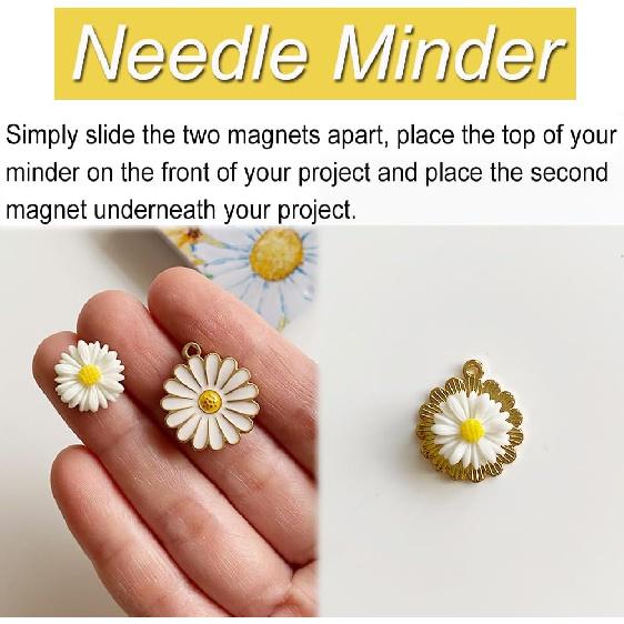 Dasiy Magnetic Needle Case Sewing Storage Box and Floral Needle Minder for Cross Stitch Embroidery Needlepoint Accessories