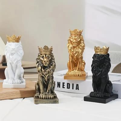 Креативная статуэтка льва Статуэтка льва с короной Ручная работа Искусство Подарок Декор для дома и офиса Гостиная Стол Домашний декор